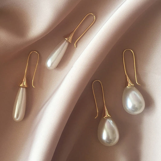 White Teardrop Simulation Pearl Earrings Dangle For Women Baroque Palace Style Jewelry Long Temperament Hook Simple Earrings