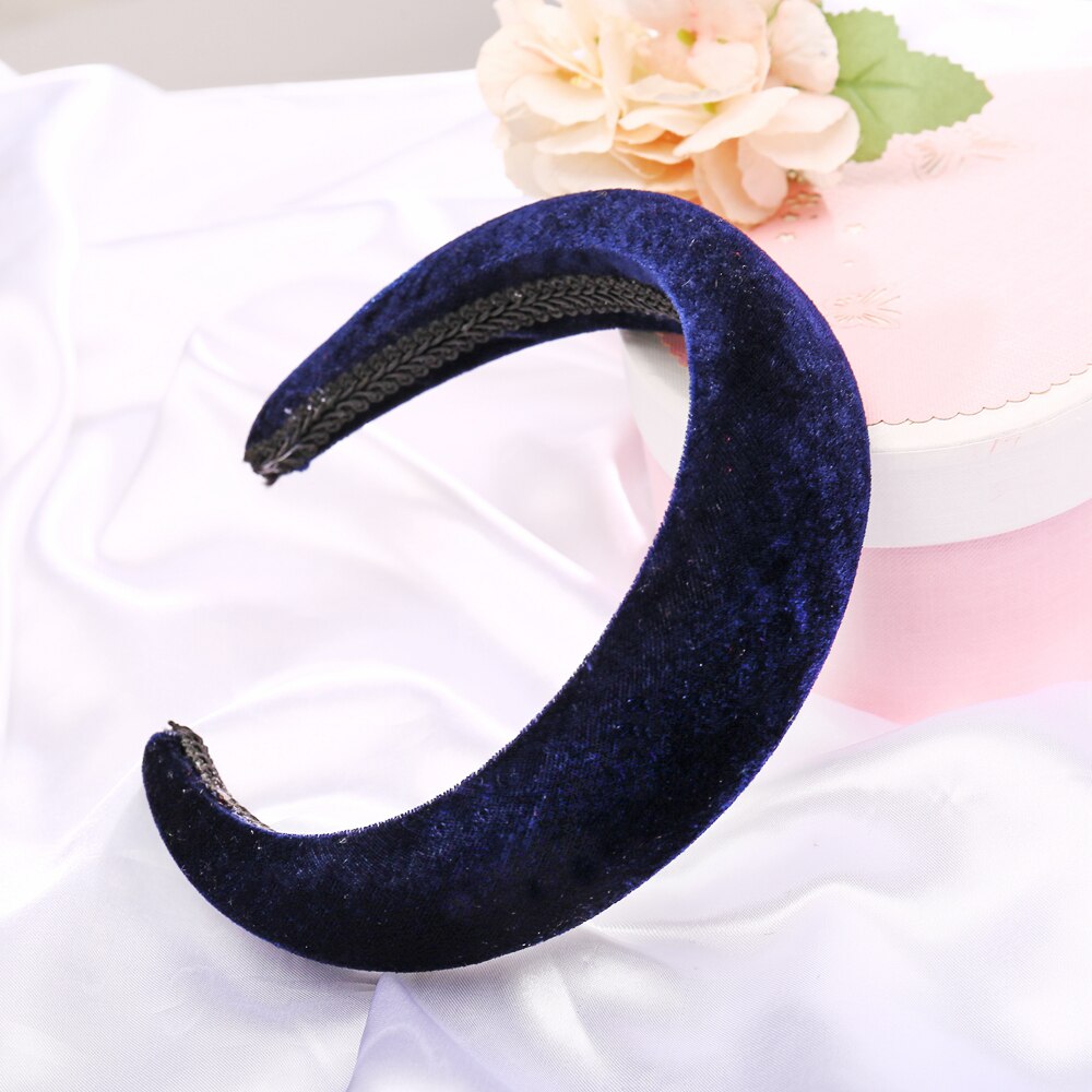 17KM Vintage Valvet Padded Headband for Women Girls Solid Wide Thick Hair Hoop Cotton Hairband Bezel Head  Hair Accessories