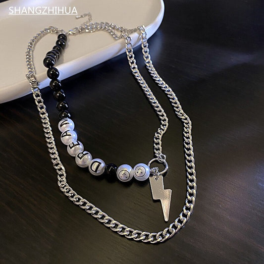 Hip Hop Trend Street Shot New Goth Lightning Pendant double hollow-out Necklace unusual gift accessory for Women  Girls