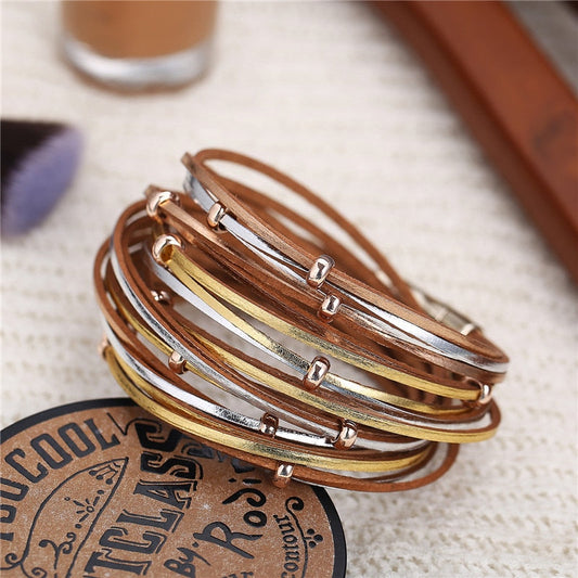 17KM Fashion Multi-layer Leather Bracelet For Women Man Vintage Gold Sliver  Couple Friendship Bracelets & Bangles Gift jewelry