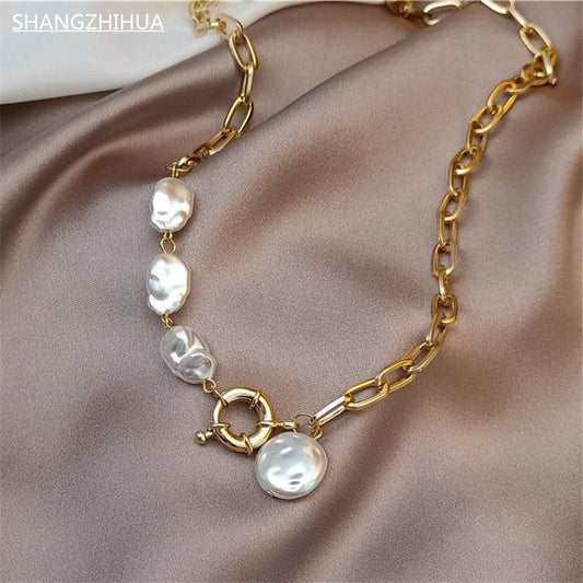 Korean Irregular Baroque High Imitation Pearl Necklace For Women  New Trend Design Feel Necklace Clavicle Chain Jewelry Gift