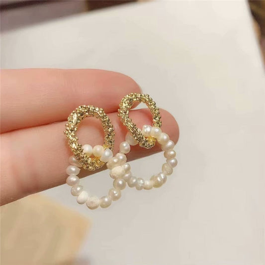 Korean geometric irregular freshwater pearl earrings, simple fashion women's earrings,   new style