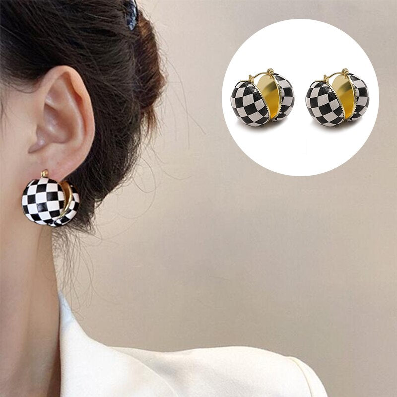 17KM Trendy Geometric Checkerboard Ball Shape Earrings For Women Fashion Colorful Lattice Drop Earrings  Trend Jewelry