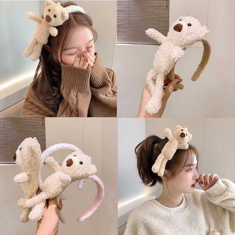 1Pcs Girls Teddy Fur Plush Hoop Headband Fine Korean Cute Bear Headbands Women Headwear Sweet INS Popular Hair Accessories