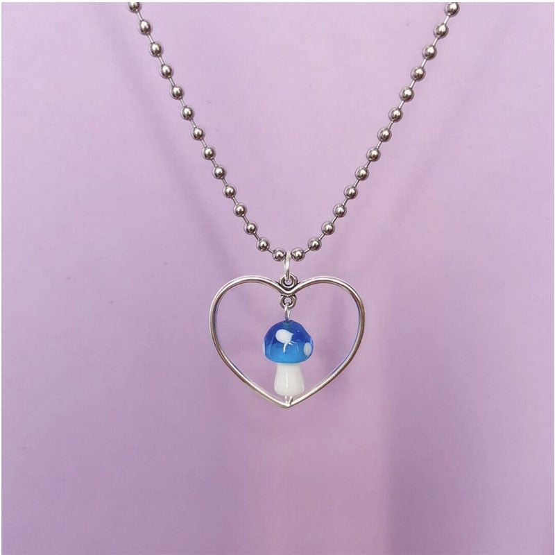 Harajuku Style Stainless Steel Round Beads Chain Femme Necklaces Punk Jewelry Heart Mushroom Pendant Necklaces For Women