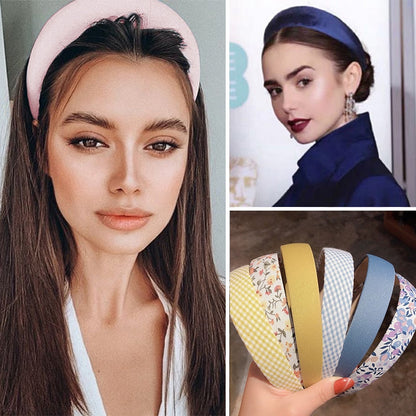 17KM Vintage Valvet Padded Headband for Women Girls Solid Wide Thick Hair Hoop Cotton Hairband Bezel Head  Hair Accessories