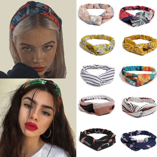 Women Girls Bohemian Hair Bands Fashion Print Headbands Vintage Cross Turban Bandage Bandanas HairBands Hair Accessories