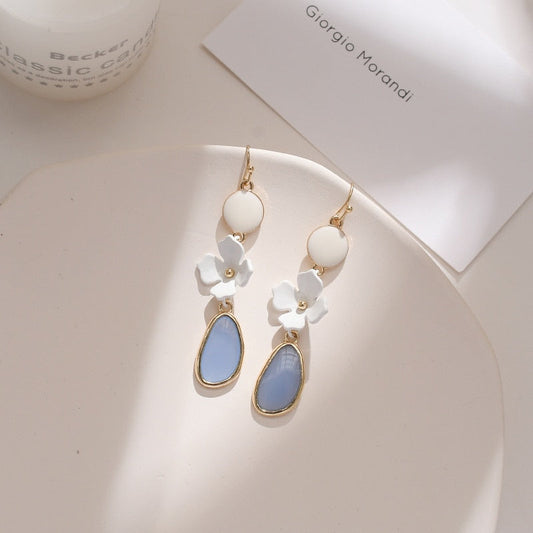 Korea lovely white flower geometry is long tassel ear hook, the earring of temperament vogue woman,  new fund