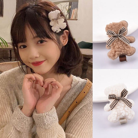 1Pcs Plush Bears Hair Clips Barrettes Winter Bear Hairpin Sweet Hair Accessories Cute Side Hair Clips Cartoon Bangs Clips