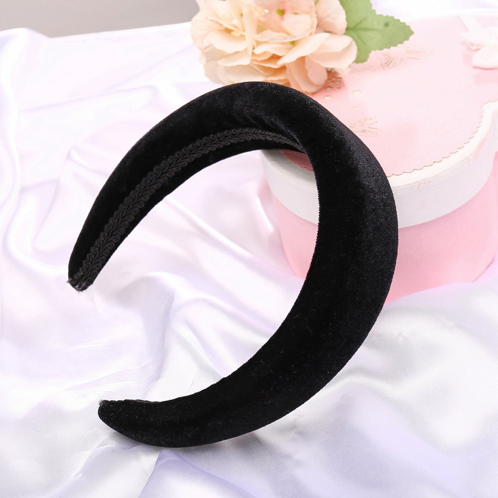 17KM Vintage Valvet Padded Headband for Women Girls Solid Wide Thick Hair Hoop Cotton Hairband Bezel Head  Hair Accessories