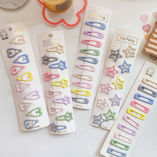 10PCS Heart Type Metal Baby Hair Clip Kids Candy Color BB Clips Girls Hairpins Cute Cartoon Children Hair Accessories