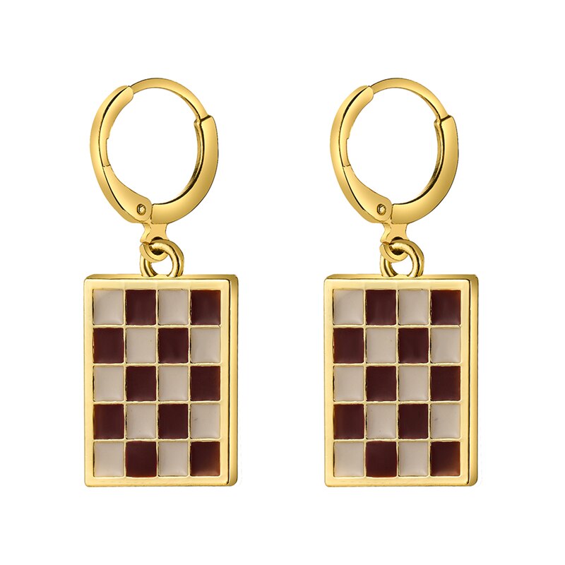 17KM Trendy Geometric Checkerboard Ball Shape Earrings For Women Fashion Colorful Lattice Drop Earrings  Trend Jewelry