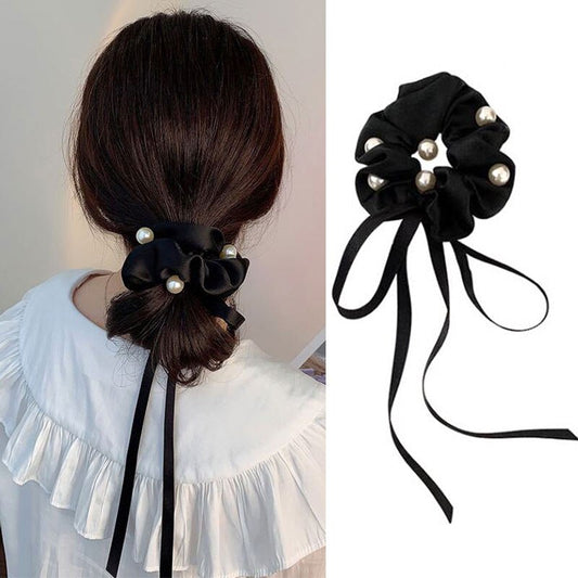 Bow Tie Pearl Hair Accessories Simple Temperament Ponytail Head Rope Ribbon Hair Tie All-match Sweet Korean Style Headdress