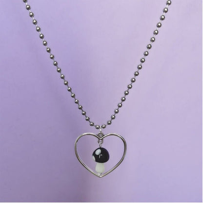 Harajuku Style Stainless Steel Round Beads Chain Femme Necklaces Punk Jewelry Heart Mushroom Pendant Necklaces For Women