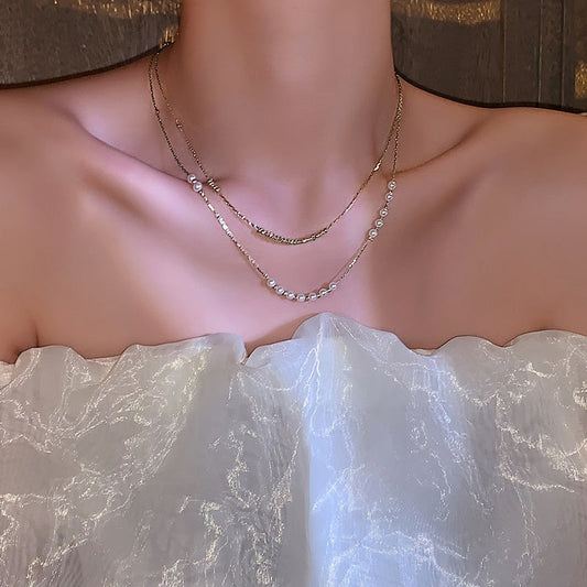 Imitation pearl necklace female  new super fairy double layered clavicle chain light luxury