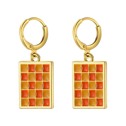 17KM Trendy Geometric Checkerboard Ball Shape Earrings For Women Fashion Colorful Lattice Drop Earrings  Trend Jewelry