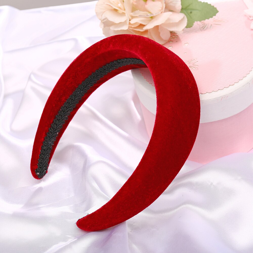 17KM Vintage Valvet Padded Headband for Women Girls Solid Wide Thick Hair Hoop Cotton Hairband Bezel Head  Hair Accessories