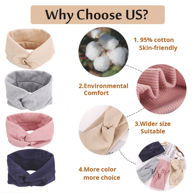 17KM Women Elastic Cotton Wide Headband For Girls Baby Knot Cross Hairband Head Band Turban For Makeup Hair Accessories