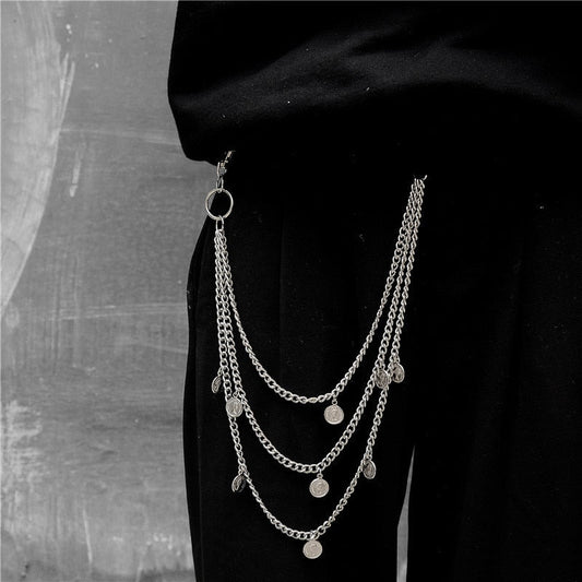 Trendy Punk Silver Color Multilayer Chain Boy Girls Waist Pants Chain Hip hop Portrait Pendant Trousers Keys Chain Jewelry