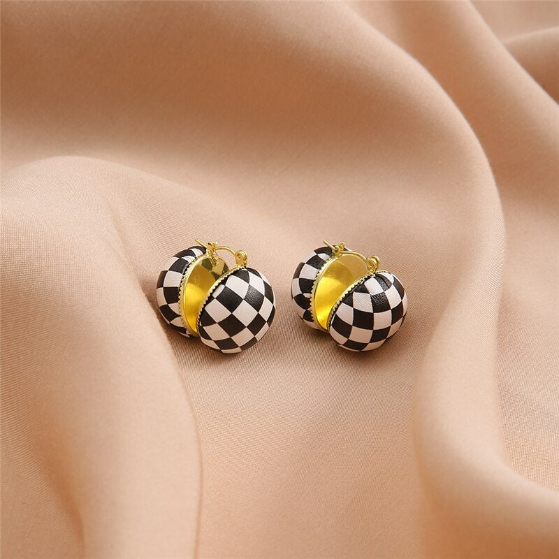 17KM Trendy Geometric Checkerboard Ball Shape Earrings For Women Fashion Colorful Lattice Drop Earrings  Trend Jewelry