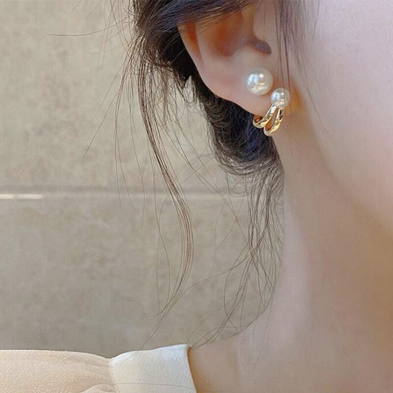 17KM Korean Asymmetrical Rhinestone Butterfly Drop Earrings For Women Girls Trendy Fashion Pearl Chain Earrings Jewelry Gifts