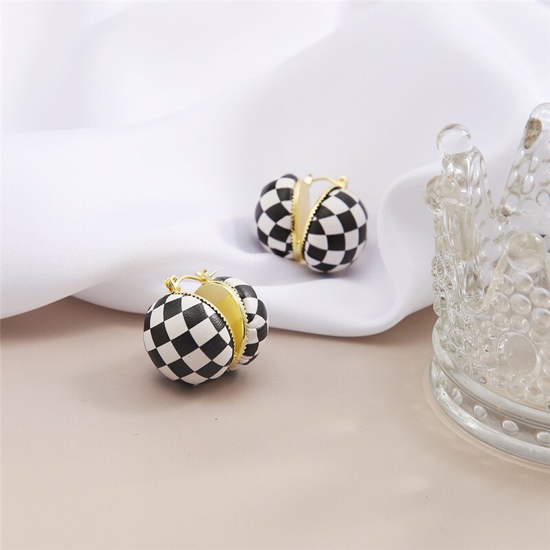 17KM Trendy Geometric Checkerboard Ball Shape Earrings For Women Fashion Colorful Lattice Drop Earrings  Trend Jewelry