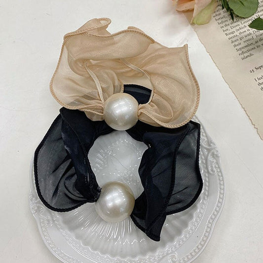 High-Quality Pearl Large Intestine Hair Ring Ins Ponytail Leather Case Temperament Head Rope  New Simple Headdress Female