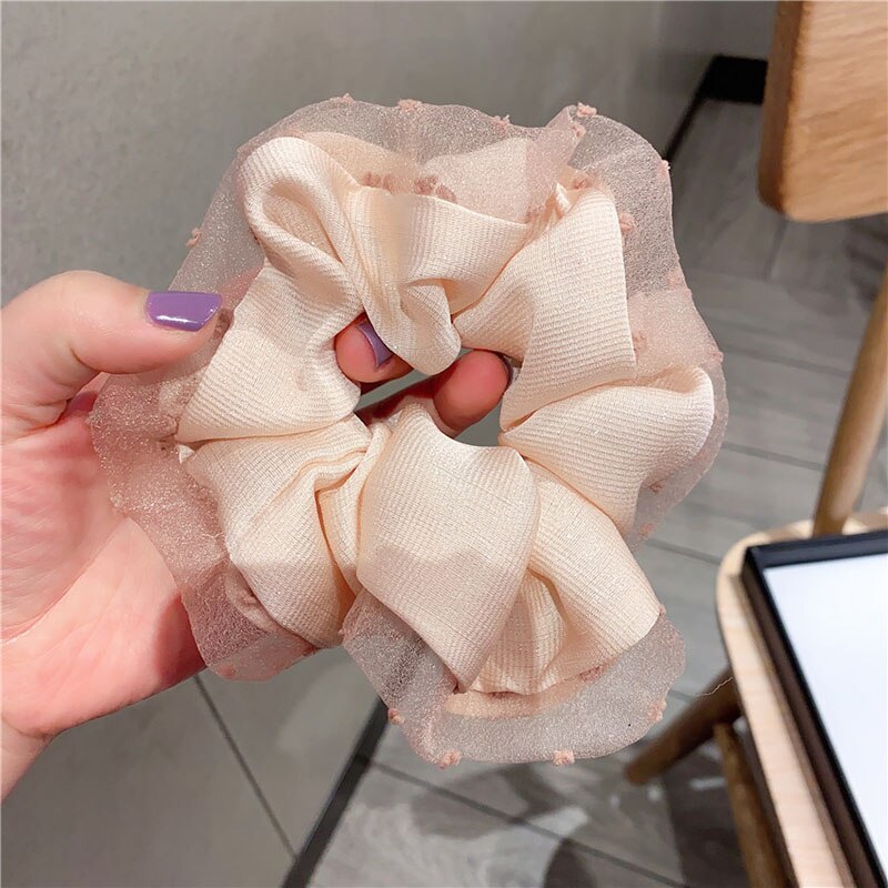 1Pc Women Hair Bands Hair Accessories Chiffon Scrunchies for Girls Lace Dot Hair Tie Elastics Bezel Women Ponytail Headbands