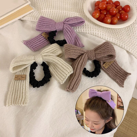 Wool Knitted Fabric Bow Rubber Band Princess Ponytail Headwear Hair Accessories Fashion Sweet Elegant Girl Head Hair Circle