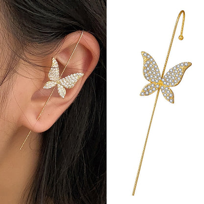 17KM Trendy Cubic Zirconia Butterfly Ear Wrap Crawler Crystal Stud Earrings For Woman Hook Earrings Climber Earring Jewelry