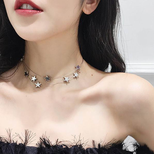 Korean New Trendy Choker Necklace For Women Cute Star Multi Layer Short Collares Costume Jewelry Fashion Kolye