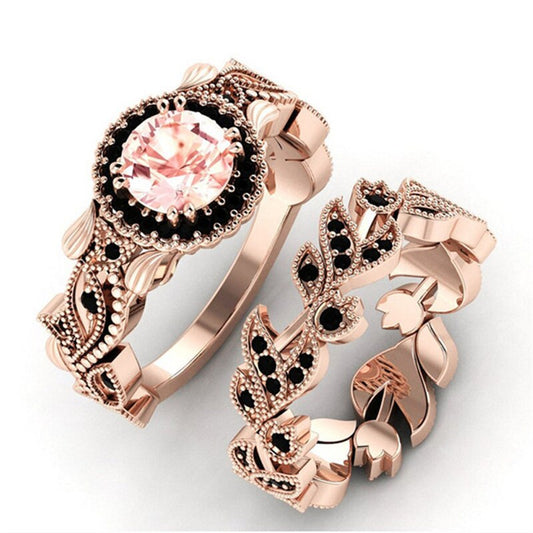 Vintage High-end Rose Gold Ring For Women  New Fashion Bride Engagement Wedding Jewelry Ring Set Gift Party