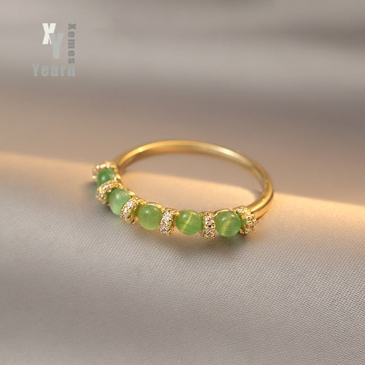 Lady's Elegant Green Opals Zircon Gold Rings For Woman in  Korean Fashion Jewelry Wedding Party Girl's Luxury Accessories