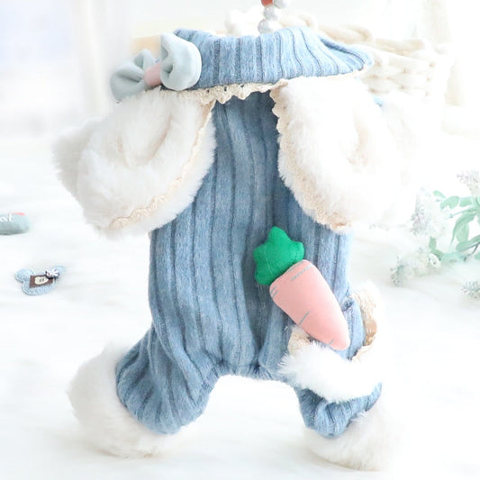 Winter New Cotton Velvet Warm Dog Jumpsuit Jackets Cute Carrot Rabbit Ear Decor Costumes For Small Medium Dog Pet Clothes