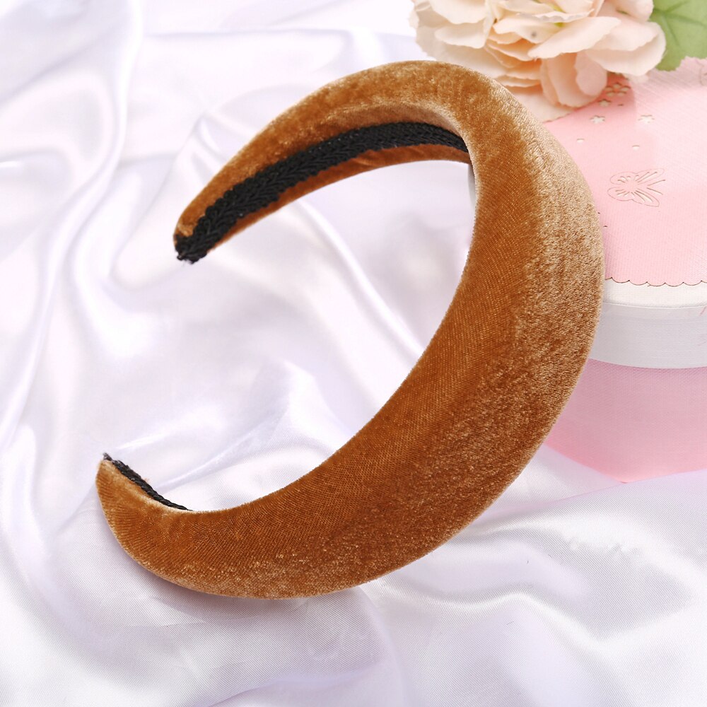 17KM Vintage Valvet Padded Headband for Women Girls Solid Wide Thick Hair Hoop Cotton Hairband Bezel Head  Hair Accessories