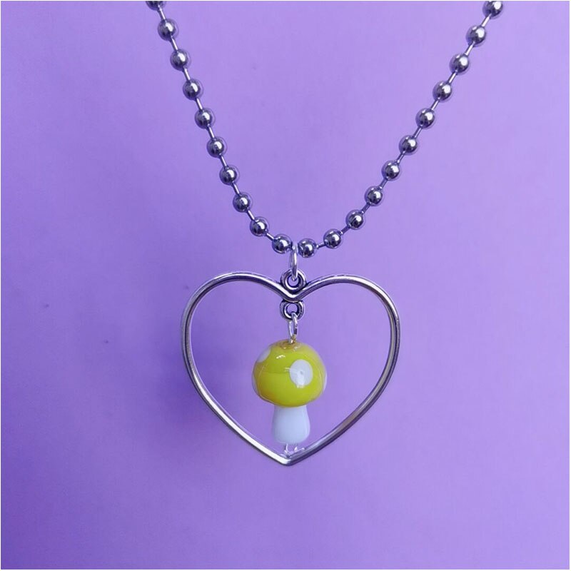 Harajuku Style Stainless Steel Round Beads Chain Femme Necklaces Punk Jewelry Heart Mushroom Pendant Necklaces For Women