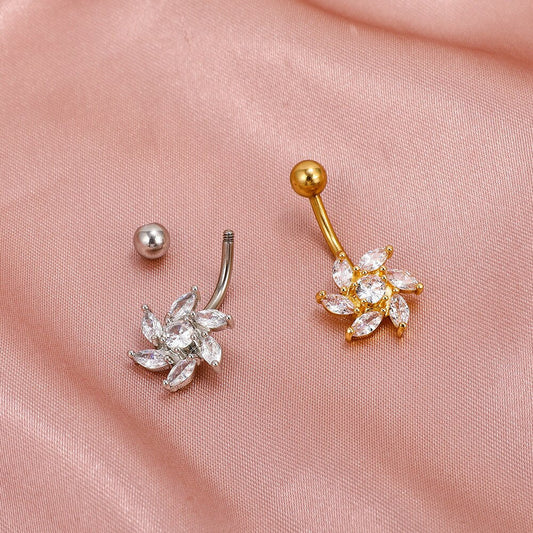 Navel Belly Piercing Button Ring Zircon Sense of Luxury Flowers Love Heart Decor Piercing Navel Nail Sexy for Women Body Jewelry