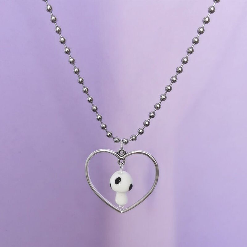 Harajuku Style Stainless Steel Round Beads Chain Femme Necklaces Punk Jewelry Heart Mushroom Pendant Necklaces For Women