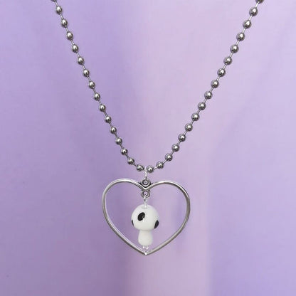 Harajuku Style Stainless Steel Round Beads Chain Femme Necklaces Punk Jewelry Heart Mushroom Pendant Necklaces For Women