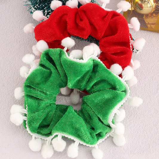 Christmas Flannel Hair Scrunchies Santa Claus Deer Head Rope Rubber Band Christmas Tassel Headband Fashionable Hair Accessories