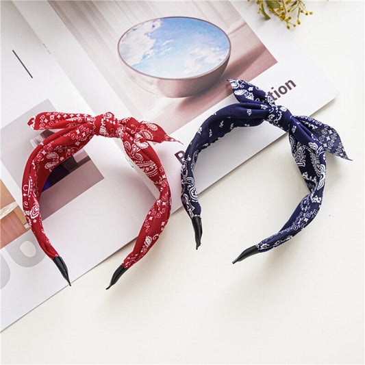 Bow Wide Brimmed Head Hoop For Women Hair Accessories Boho Floral Print Headbands Cross Knot Hair Hoop Vintage Elegant Headwear