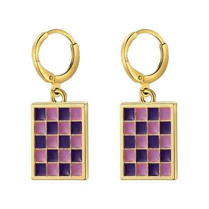 17KM Trendy Geometric Checkerboard Ball Shape Earrings For Women Fashion Colorful Lattice Drop Earrings  Trend Jewelry