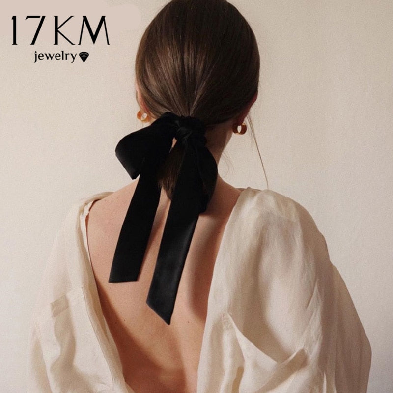 17KM Vintage Black Velvet Bow Elastic Hair Bands For Women Girls Hair Ribbon Scrunchies Hair Tie Headwear Hair Accessories