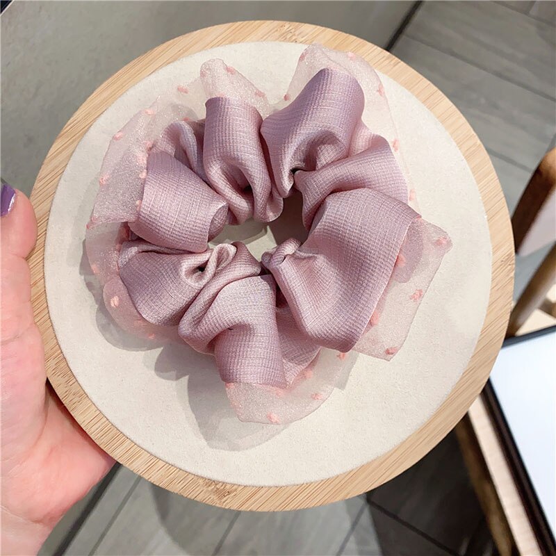 1Pc Women Hair Bands Hair Accessories Chiffon Scrunchies for Girls Lace Dot Hair Tie Elastics Bezel Women Ponytail Headbands