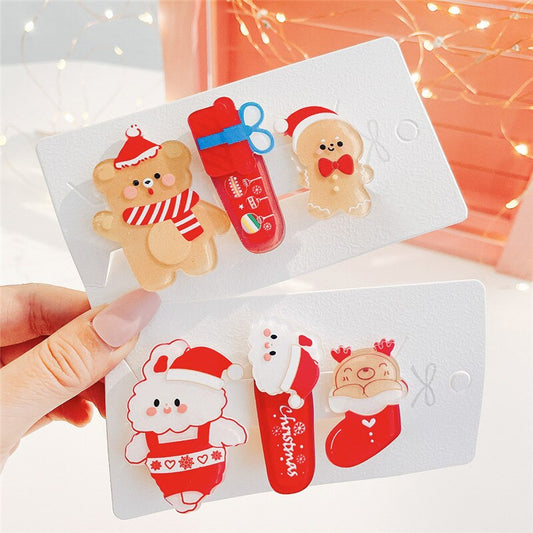 Cute Bear Christmas Hair Clip Set For Girls Children Colorful Hairpin Cartoon Christmas Party Gift Hair Accessories Jewelry