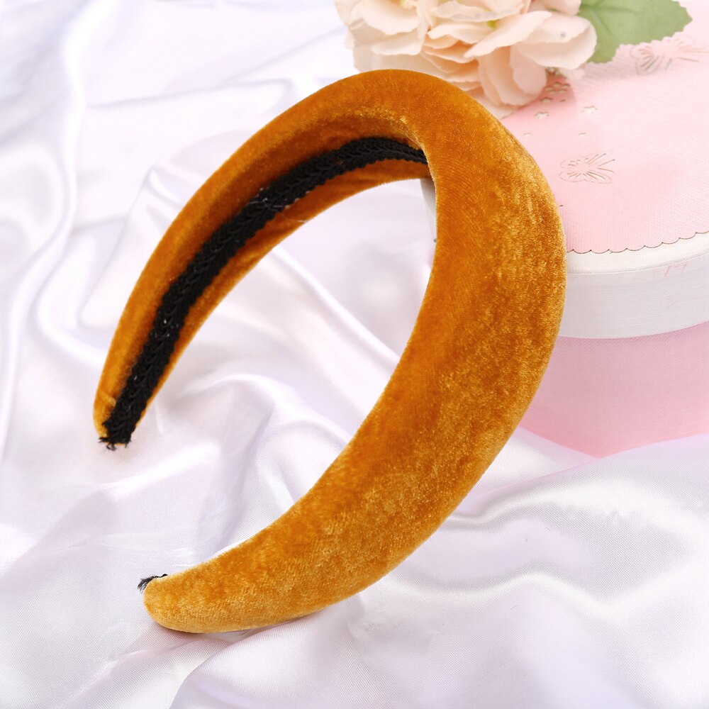 17KM Vintage Valvet Padded Headband for Women Girls Solid Wide Thick Hair Hoop Cotton Hairband Bezel Head  Hair Accessories