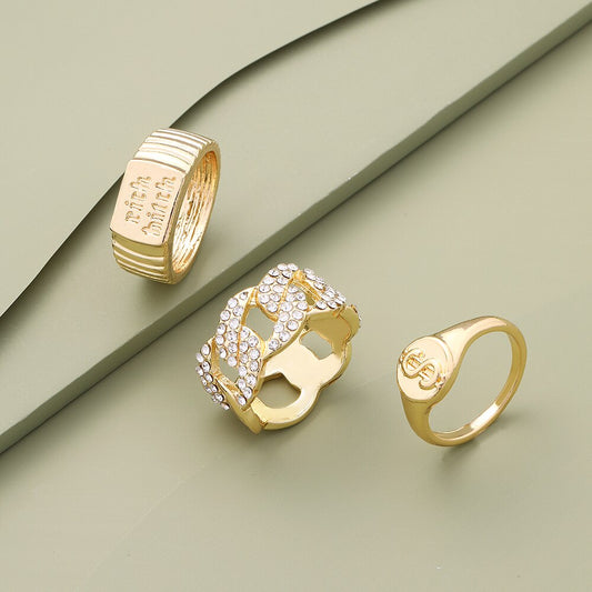 Lost Lady Hiphop Gold Chain Rings 3pcs/Set For Women Girls Punk Geometric Simple Finger Rings Trend Jewelry Party Gift