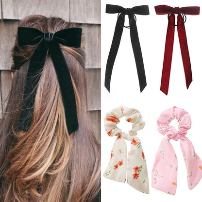 17KM Vintage Black Velvet Bow Elastic Hair Bands For Women Girls Hair Ribbon Scrunchies Hair Tie Headwear Hair Accessories