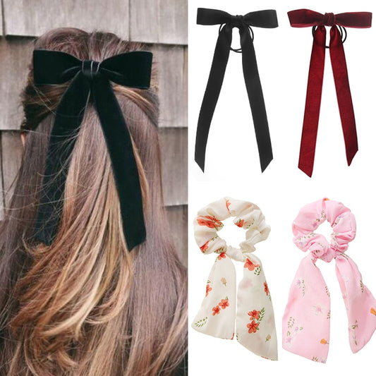 17KM Vintage Black Velvet Bow Elastic Hair Bands For Women Girls Hair Ribbon Scrunchies Hair Tie Headwear Hair Accessories