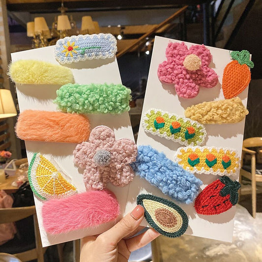 3 Pcs/Set Children Cute Nylon Knitting Flower Fruit Ornament Hair Clips Girl Lovely Soft Barrettes Hairpins Kid Hair Accessories